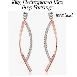 18kg Electroplated Cubic Zirconia Drop Drop Earrings. In Yellow Or Rose Gold